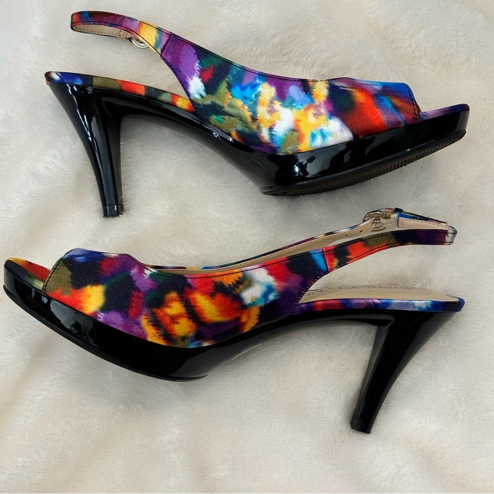 EUC Aubrey Lynn Heels Peep Toe Sling Back SZ 7 Colorful - Picture 2 of 9